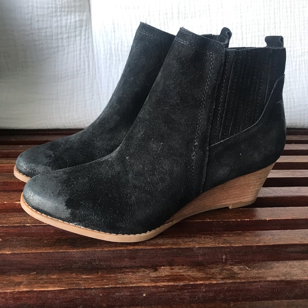 Black suede wedge booties